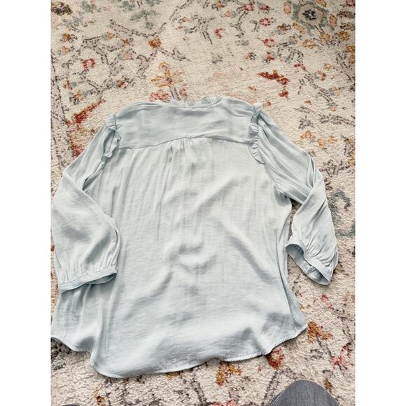 Women's Lauren Conrad light blue Ruffled Button-Up Long Sleeve Blouse Size small - Picture 13 of 15